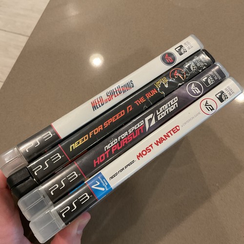 PS3 Need for Speed game cases: white spines with black text, “Most Wanted” and “Limited Edition” labels.
