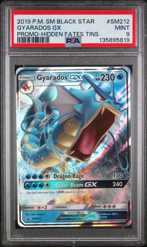 2019 POKEMON SM BLACK STAR PROMO HIDDEN FATES TINS #SM212 GYARADOS GX PSA 9