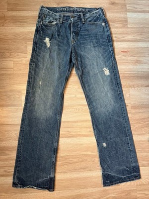 American Eagle Men s Jeans 30x32 Distressed Medium Wash Straight Cotton Denim
