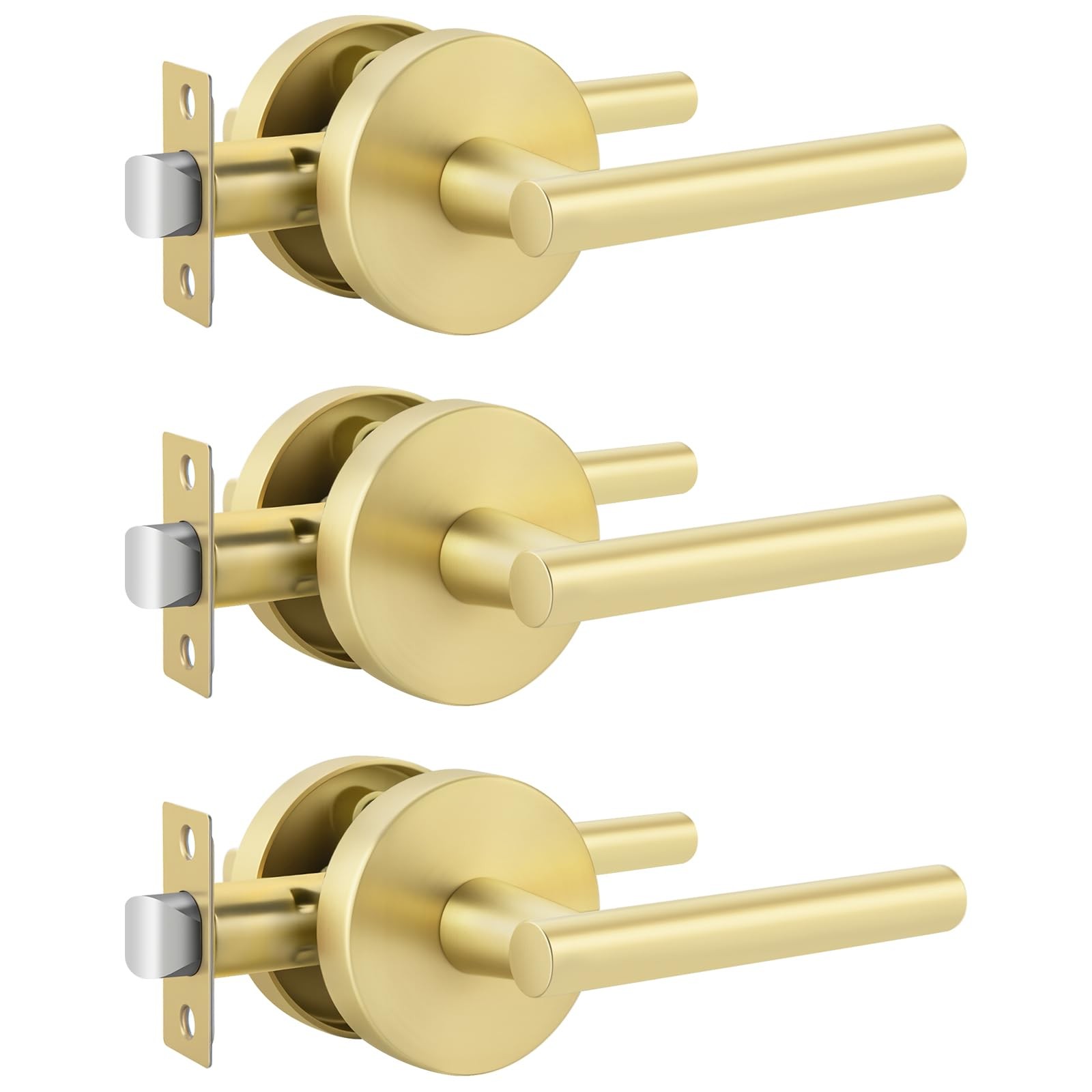 Brushed Gold Lever Door Handle Zinc Alloy for Hall Closet Passage