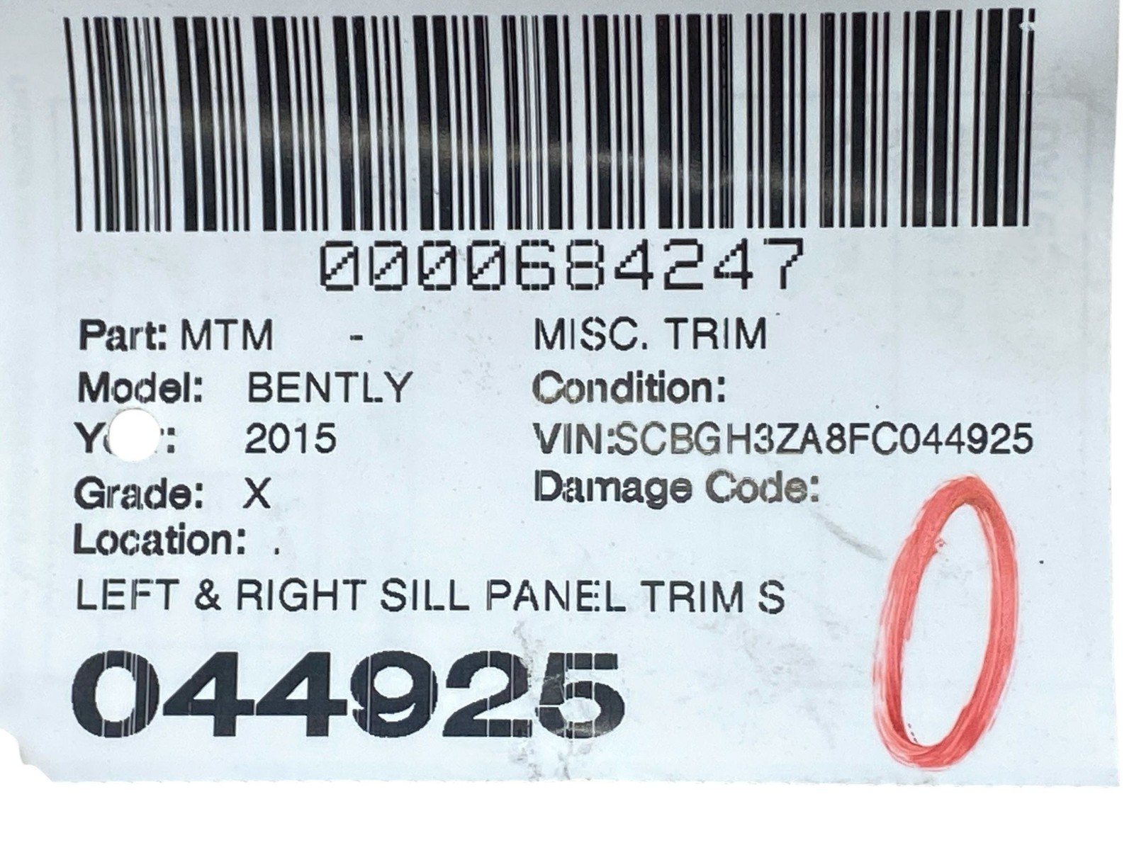 2015 BENTLEY CONTINENTAL LEFT & RIGHT SILL PANEL TRIM SET 3W0854856A 3W0854855A