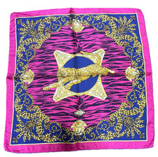 Versace Silk Scarf Pocket Square Medusa zebra and leopard print pink 42cm square
