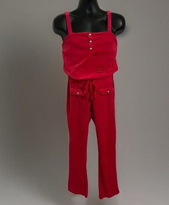 VTG Y2K 90s New Ecko Red Terry Cloth Logo Jumpsuit Romper Wide Leg Glamoratti M