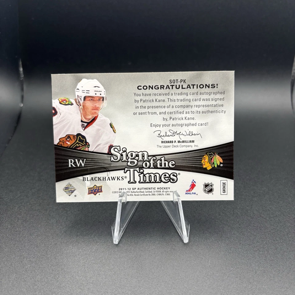Auténtico Patrick Kane SOTT Sign Of The Times 2011-12 UD SP CHI Blackhawks automático Foto 2 de 2