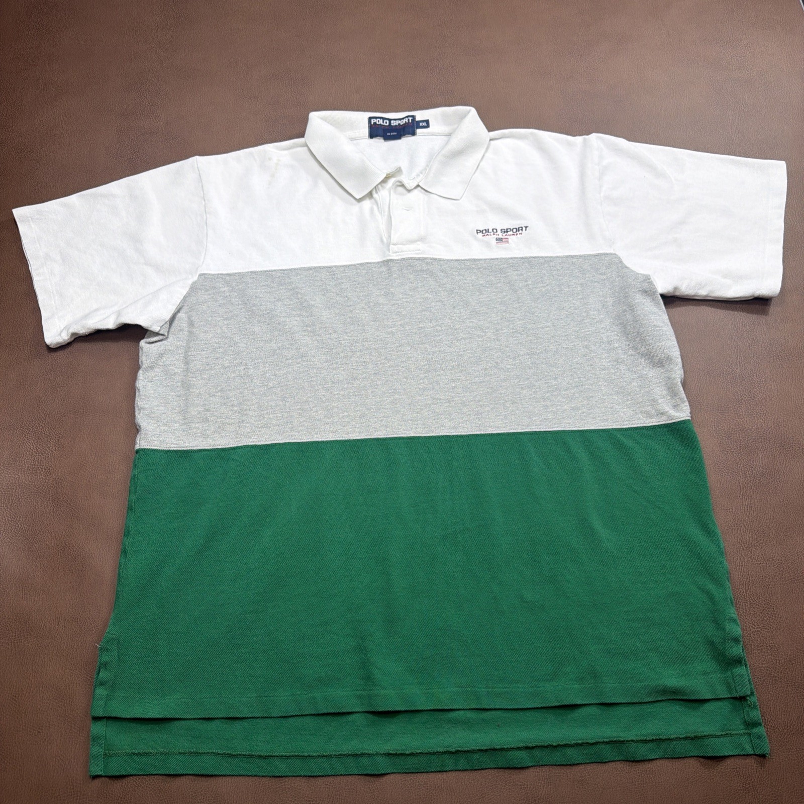 Vintage 90s Polo Ralph Lauren FLAG Colorblock Striped Polo Shirt Mens 2XL XXL