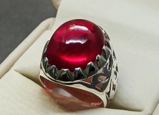 Cabochon Deep Red Ruby Men  s Ring 925 Sterling Silver Handmade Yakoot Rubin