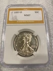 1937 D Walking Liberty Silver Half Dollar MS67