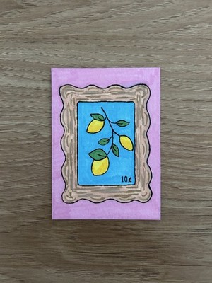 ACEO Original Painting Botanica Post 2/3 By Mari Art Acrylic On Paper 2.5 x 3.5