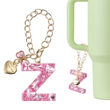 Letter Charm for Stanley Tumbler Cup Bow Heart Initial Z Letter Charm Pink 