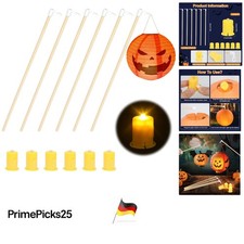 Holz Laternenstab Set 6 Stück mit LED Licht Laternen für Halloween Kinderparty