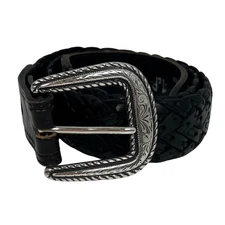 Vintage M&F 1995 Black Top Grain Leather Braided Handtooled Floral Belt Size 40