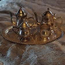 Silver plated miniature Tea Set with Tray, Teapot, Sugar Bowl, and Creamer