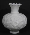 VTG Fenton Milk Glass Electric Lamp Globe Shade White Poppy Flower 8.5" tall