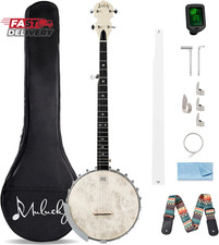 Mulucky 5 String Banjo - Full Size with 24 Brackets, Open Back, Maple Banjo with