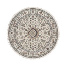 9'8"x9'8" Ivory Nain Flower Design Wool & Silk Hand Knotted 250 KPSI Round Rug
