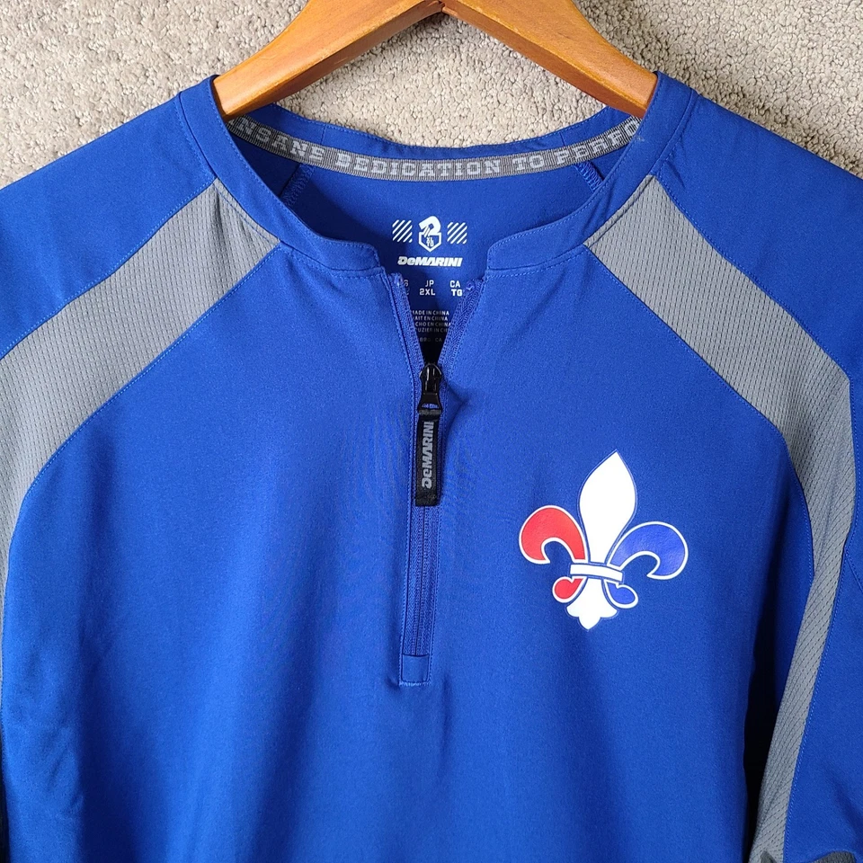 Pullover de béisbol DeMarini para hombre 2XL azul 1/4 cremallera chaqueta flor de lis manga corta Foto 2 de 4