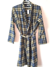 NEW L.L.Bean Scotch Plaid Flannel Robe Mens Large Blue Mackell 100 Cotton NWT