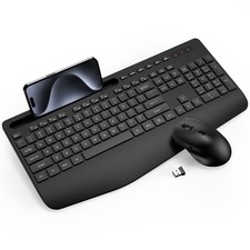 Wireless Keyboard and Combo - Full-Sized Ergonomic Keyboard with Wrist Rest, ...