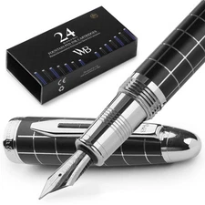 Majesti Fountain Pen-(Checked), Luxury Case, Chrome Finish; Extra Fine Nib- I...