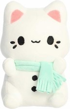 Aurora Festive Tasty Peach Mint Snowman Meowchi Stuffed Animal - White 7 Inches