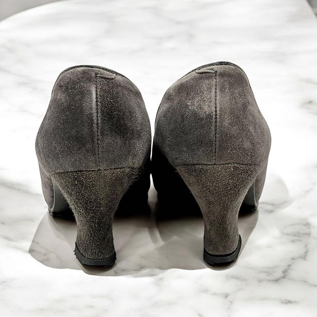 Decolte Yves Saint Laurent YSL tacco EU 34 5 grigio scamosciato nastro 0102291K autentiche