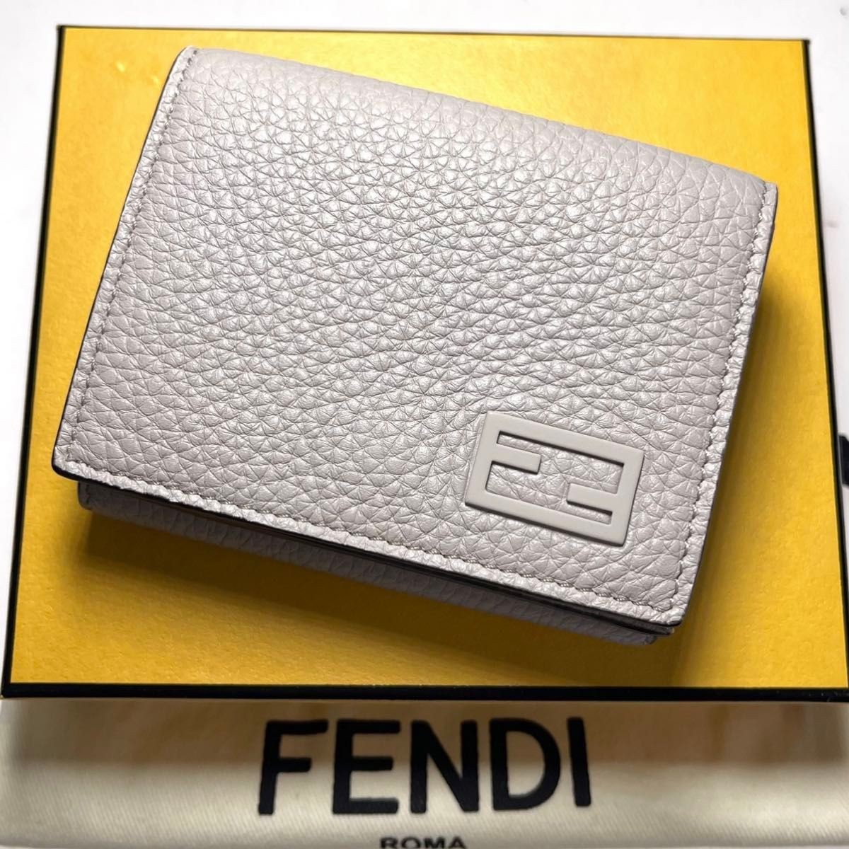 RARE FENDI Greige A667 Tri-Fold Wallet Pristine Condition