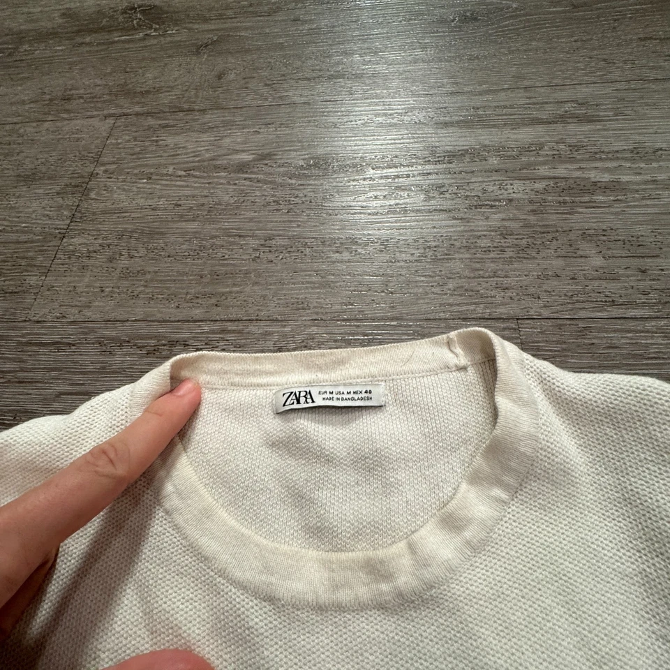 Camisa Zara Para Hombre Mediana Blanca Tejida Manga Corta Mínima Elastizada Informal Adulto Foto 3 de 4