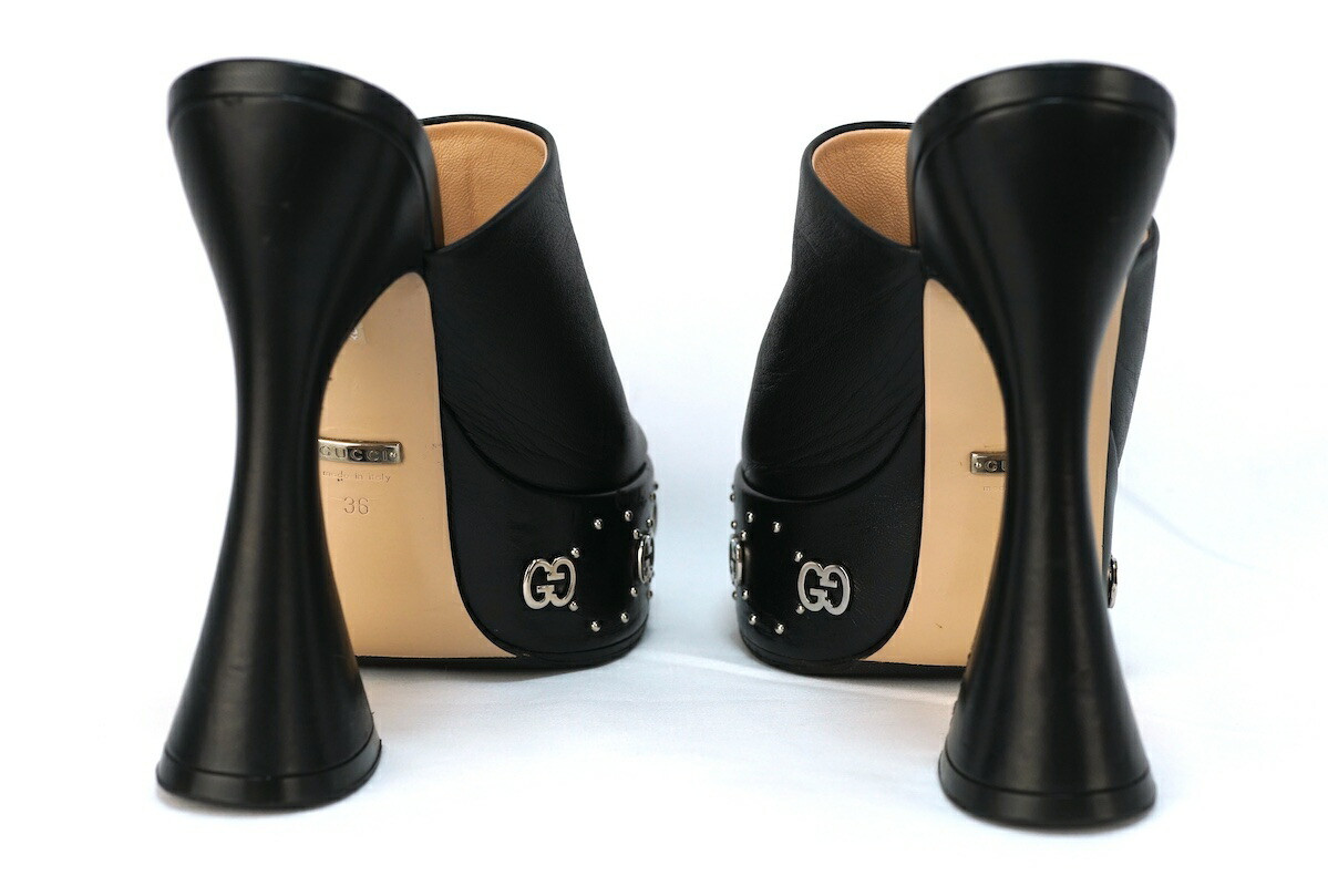 GUCCI Platform Slide Sandals Black Leather Size US6 EU36 Women’s Shoes thumbnail 5