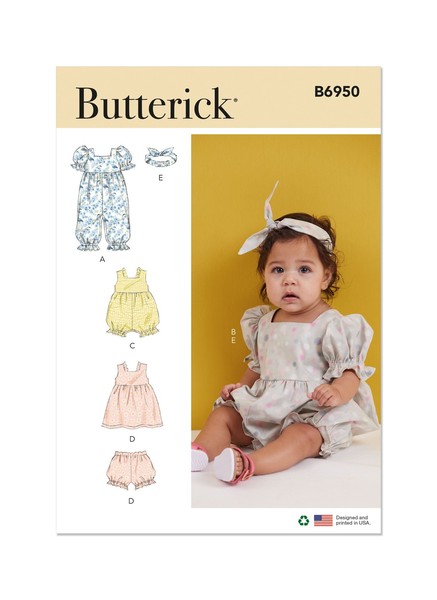 Schnittmuster Babystrampler Butterick B6950 A XS-L (Gr. 43-87) Dt. Anl.-image