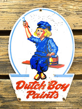 VINTAGE DUTCH BOY PAINTS 12x8.5" PUMP STATION PORCELAIN GASOLINE MOTOR OIL SIGN