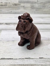1998 RED MILL MFG BULLDOG WITH HAT & CIGAR #746 Crushed Pecan Resin Art. SIGNED