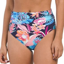 PROFILE BY GOTTEX Bohemian Gypsy Navy Floral High Rise Brief Swim Bottom 12 NEW