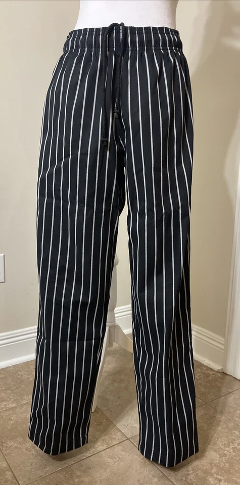 Chef Works Designer Baggy Pants Black Stripe Kitchen Cook Uniform Pockets Men S - Image 2 of 4
