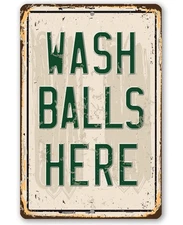 Wash Balls Here Golf Metal Sign – Funny Vintage Golf Decor for Man Cave or Bar
