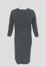 HATCH Womens Midi Sweater Dress Sz M Black Merino Wool Crew Neck 3/4 Sleeve 158P