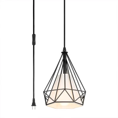 Modern Pendant Light Plug in Metal Cage Vintage Hanging Ceiling Lamp Dining Room
