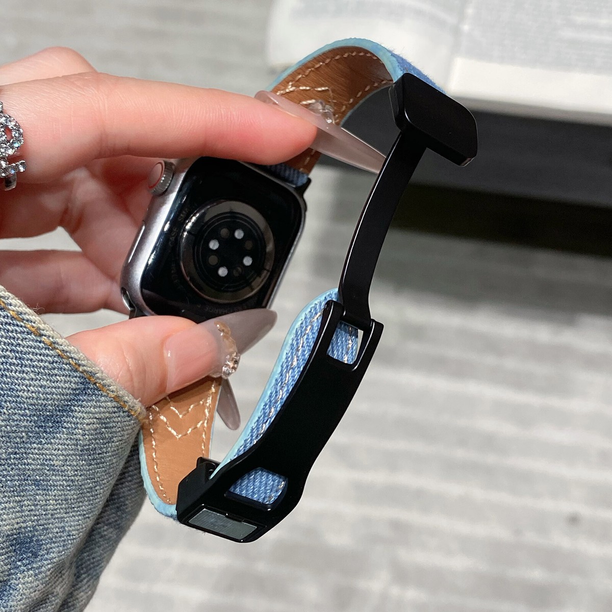 Denim Watch Band Strap w/ Magnetic Buckle For Apple Watch Series