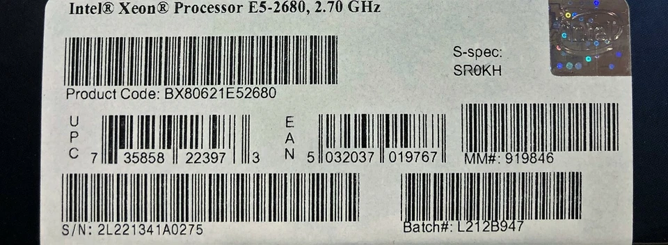 Intel BX80621E52680 SR0KH Xeon E5-2680 20M Cache, 2.70 GHz, 8.00 GT/s QPI NEW - Image 2 of 2