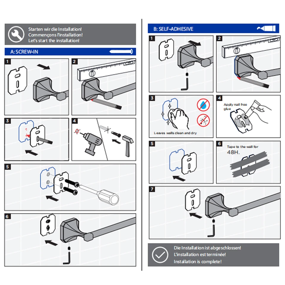 4 Piece Towel Bar Set Bath Accessories Bathroom Hardware Set Matte Black - Image 4 of 4