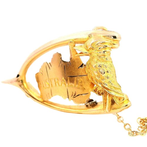 9 ct Yellow Gold Australia Brooch, 35X22 mm, Wishbone, Kookaburra, Map, Antique - 第 2/15 張圖片