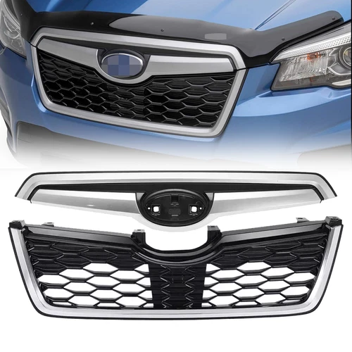Grille supérieure de pare choc avant noir chromé compatible avec Subaru Forester Grill 2019 2020 2021 - Photo 3/11