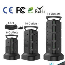 Extension Lead Surge Protector 6-14 AC Outlets & 4 USB Ports Black for Home Dorm