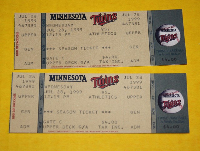 Minnesota Twins Ticket Stub | July 28 1999 | Torii Hunter Hit | eBay