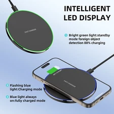 Universal Charging Dock For Android iPhone - 15W Wireless USA Compatible Pad