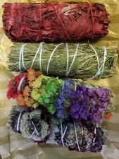 (4 Piece) 4" White Sage w/Flowers Herbs & Spices Mixed Variety Pack