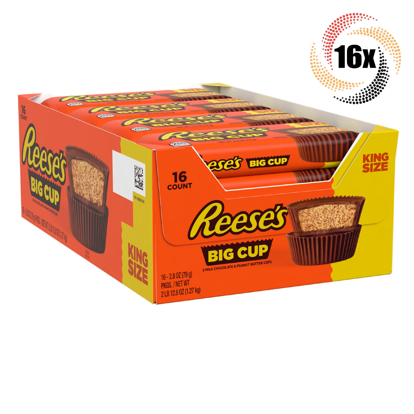 Полная коробка из 16 упаковок конфет Reeses Big Cups с арахисовым маслом King Candy | 2 чашки | 2,8 унции