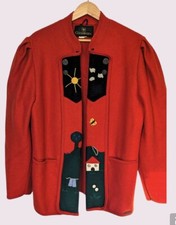 Rare Vintage Giesswein Red Jacket Pure New Wool Made In Austria Uk14