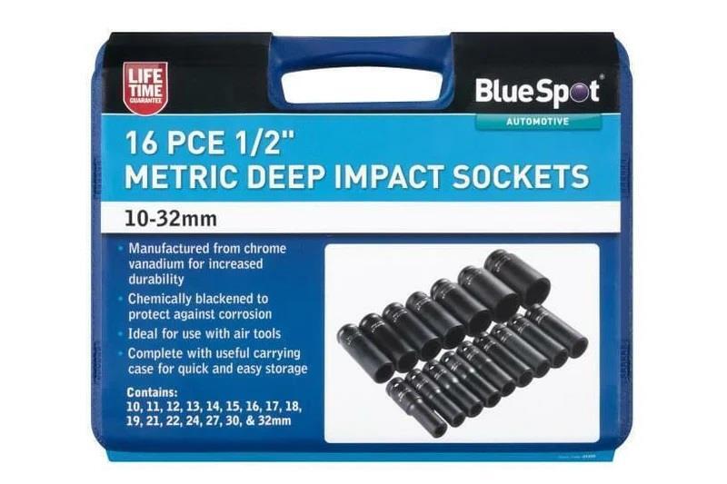 Blue Spot 01559 16pc 1/2"" Drive Deep Impact 6pt Metric Socket Set 10mm - 32mm