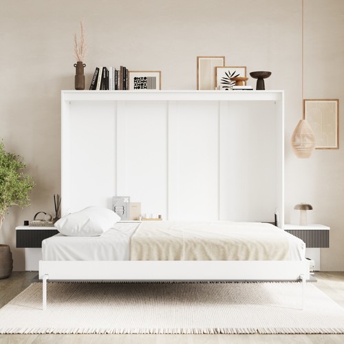 SMARTBett Schrankbett Set 160-Schrankbett Horizontal WAVES mit 2 Nachtkonsolen - Bild 9 von 41