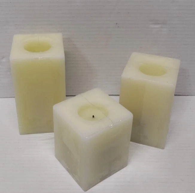 3 Rectangle Battery Light Scented Candles Vanilla Takes 2 C Batteries White - Image 2 of 4